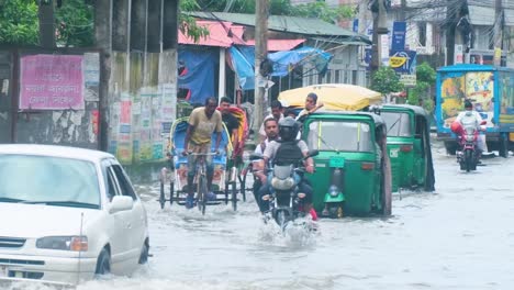 Traffic in Dhaka, Bangladesh flooded streets, river overflowed monsoon season