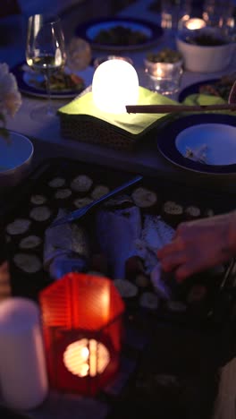 outdoor dinner party at night
