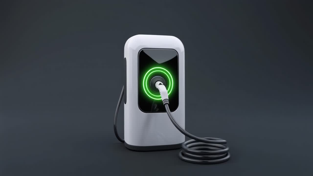 Electric Vehicle Charging Station with Green Energy Indicator