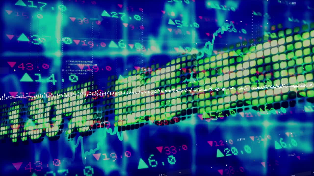 파란색 배경에 있는 금융 데이터 처리의 애니메이션