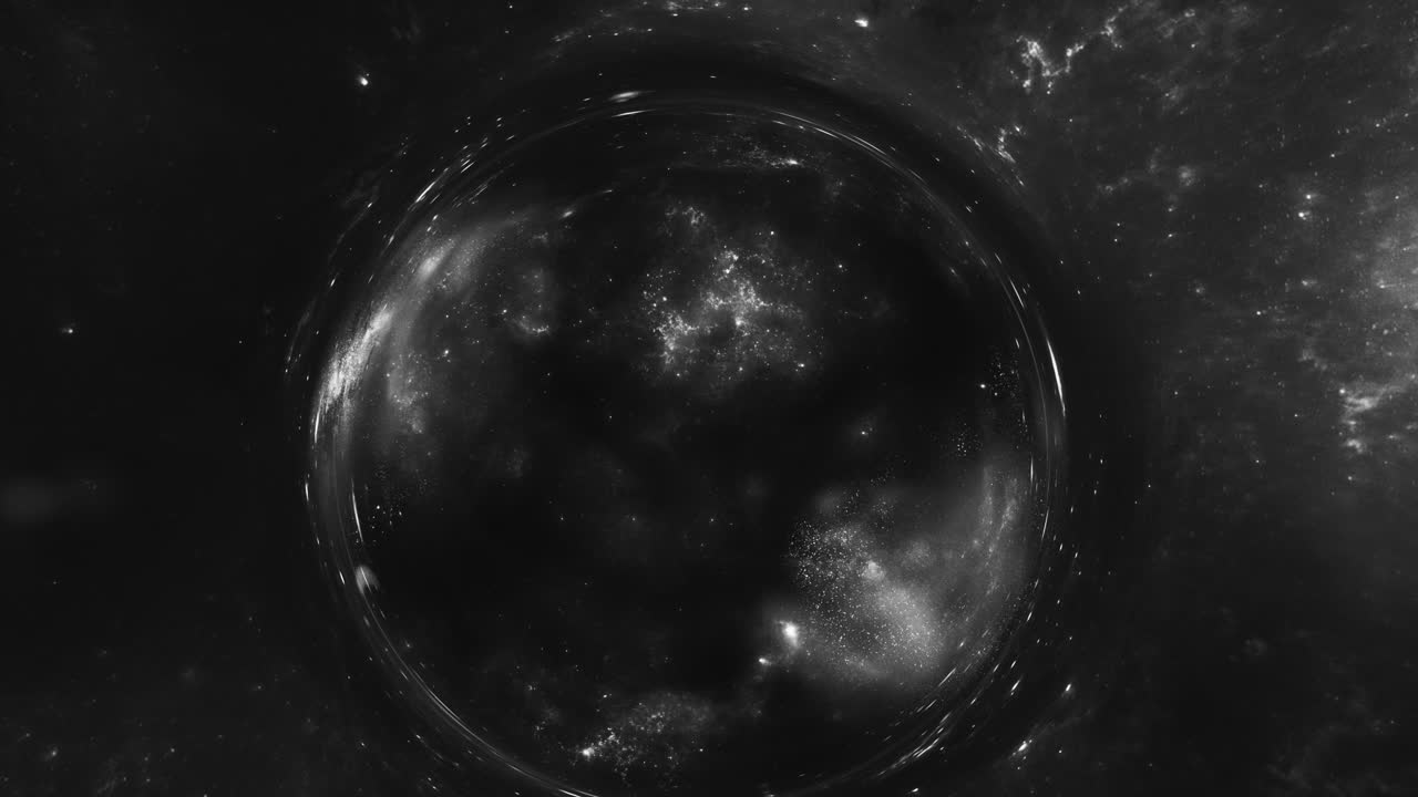 A giant wormhole curves the black space around it
