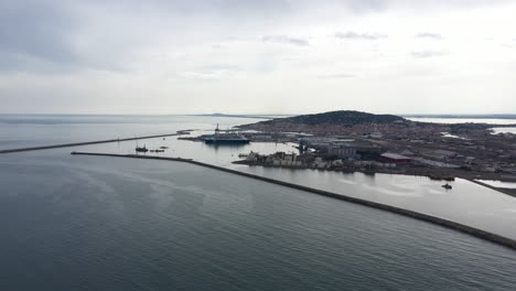 large-aerial-view-of-Sete-fishing-and-industrial-harbor-with-a-cruise-ship-dock