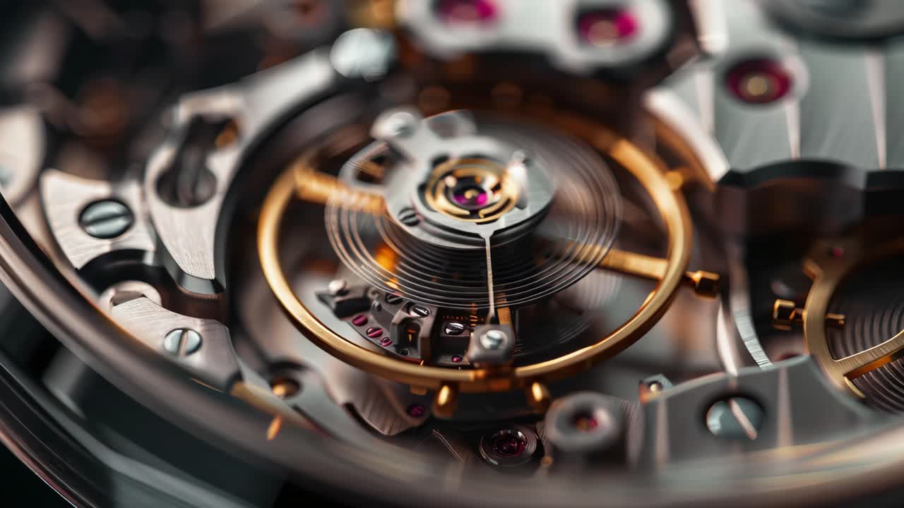 Detailed Close-up of a Mechanical Watch Movement