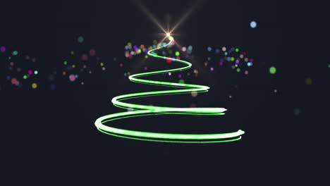 animation of the words merry christmas and christmas tree glowing stars on blue background