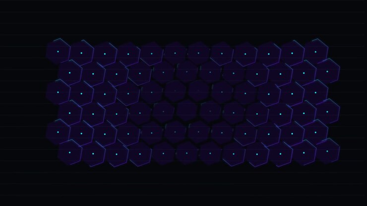 Abstract Animation of Glowing Hexagonal Tiles Pulsing in Dark Space