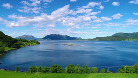 Aerial-footage-Farm-salmon-fishing-in-Norway