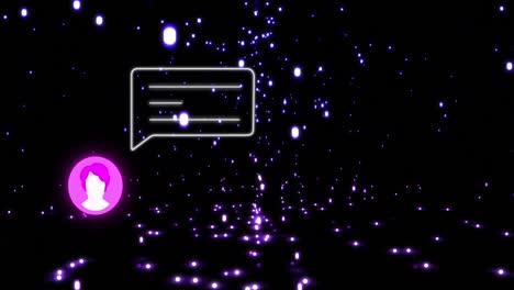 animación de puntos rosados alerta de redes sociales con icono de usuario sobre fondo negro