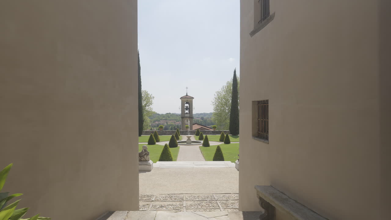 Italian Monastery Courtyard with Garden View