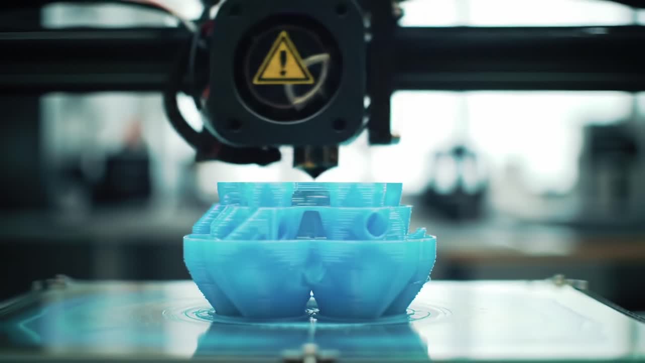 A Close-Up View of a 3D Printer in Operation as It Constructs an Intricate Blue Object Layer by Layer, showcasing the Precision and Innovation of Modern Manufacturing Technology
