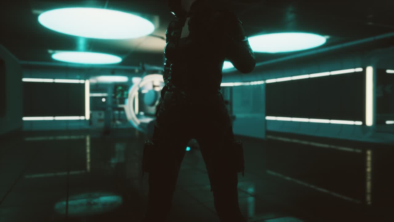 mujer futurista en un laboratorio de ciencia ficción