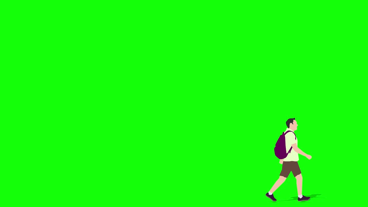 왼쪽에서 오른쪽으로 걸어가는 젊은 남자의 애니메이션 루프 애니메이션 (4k 비디오) 초록색 배경은 배경 투명한 사용.