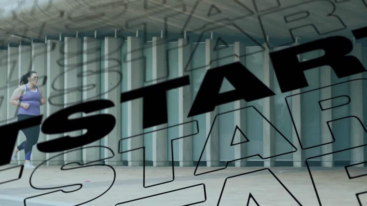 composición digital del texto de inicio contra la mujer corriendo en el parque