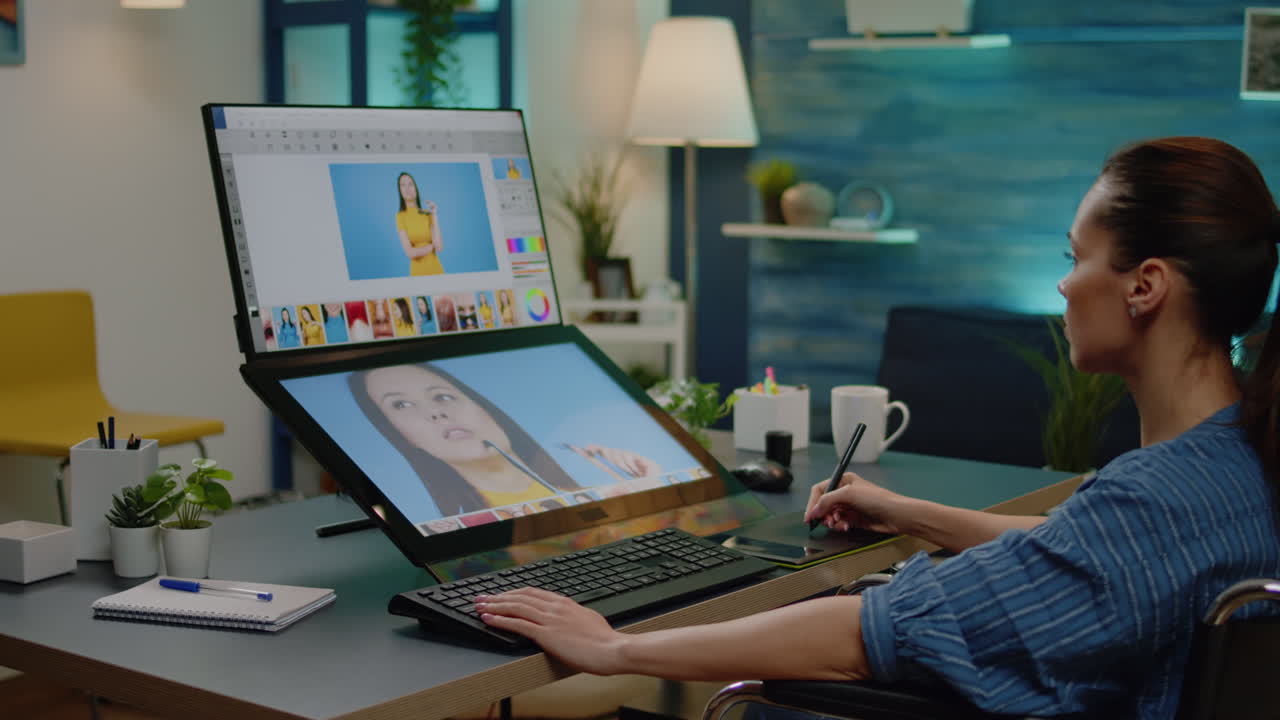 Invalid photographer using retouching app at media studio