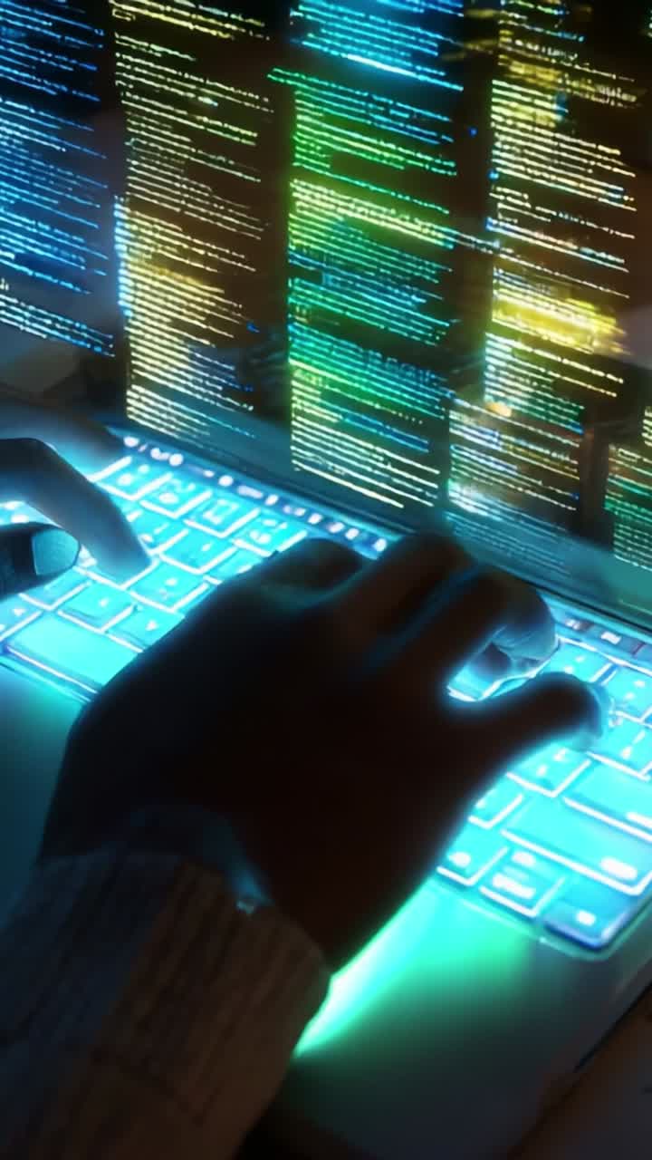 A Hands-On Approach to Coding: Illuminated Laptop Keyboard with Colorful Code Display, Showcasing the Art of Programming in a Modern Digital Environment