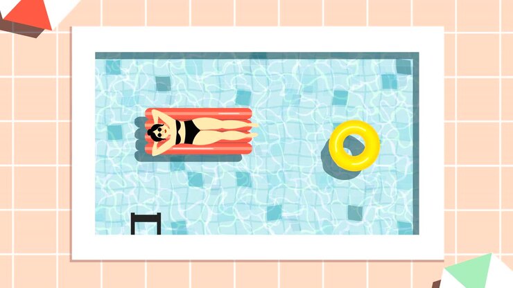 Loopable swimming pool animation with woman relaxing