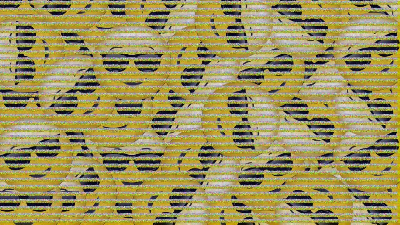 tv의 디지털 애니메이션 여러 얼굴에 대한 정적 효과 선글라스를 착용하여 떨어지는