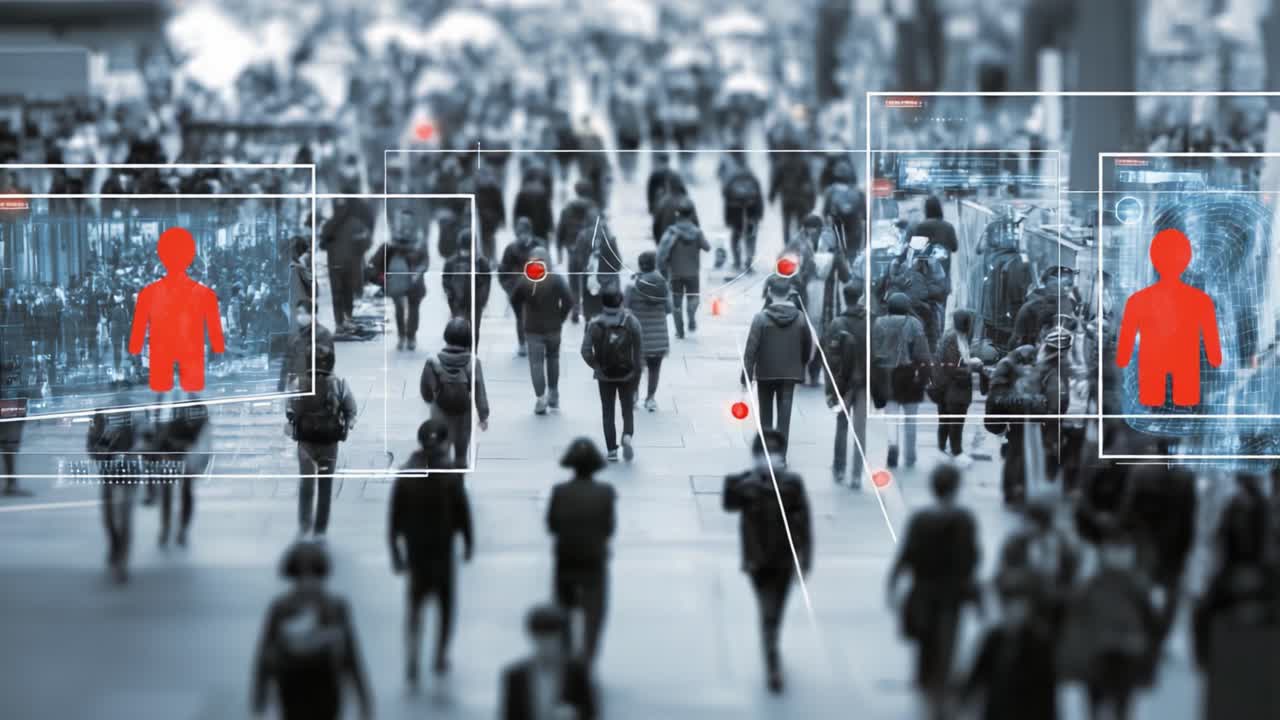 Surveillance and Identification in Urban Environments: A Visual Commentary on Technology's Role in Monitoring Public Spaces and Understanding Crowd Dynamics