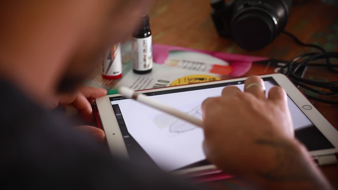 artista dibujando animales en ipad