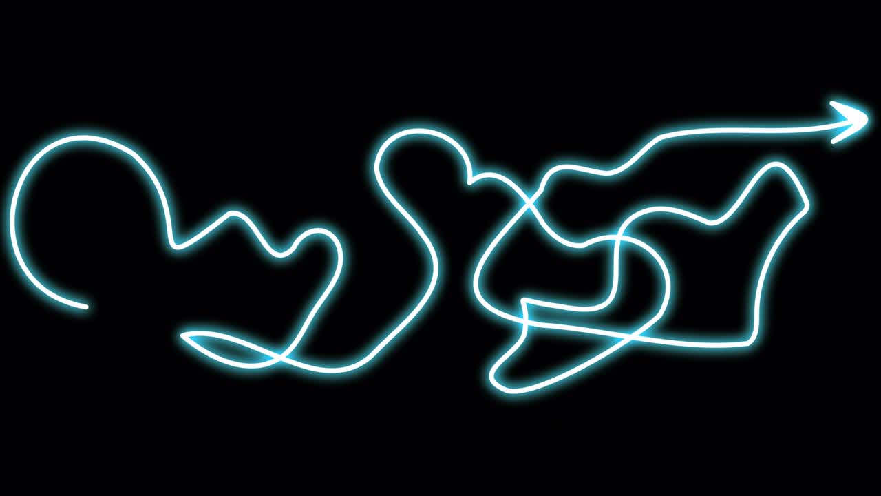 휘어진 네온 화살표, 혼란스러운 움직임.