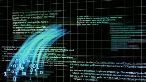 Animation-of-financial-data-processing-and-binary-coding-over-grid