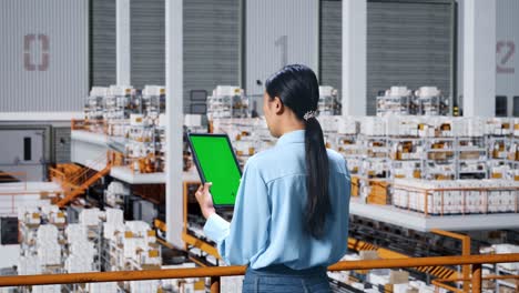 woman using tablet in a warehouse