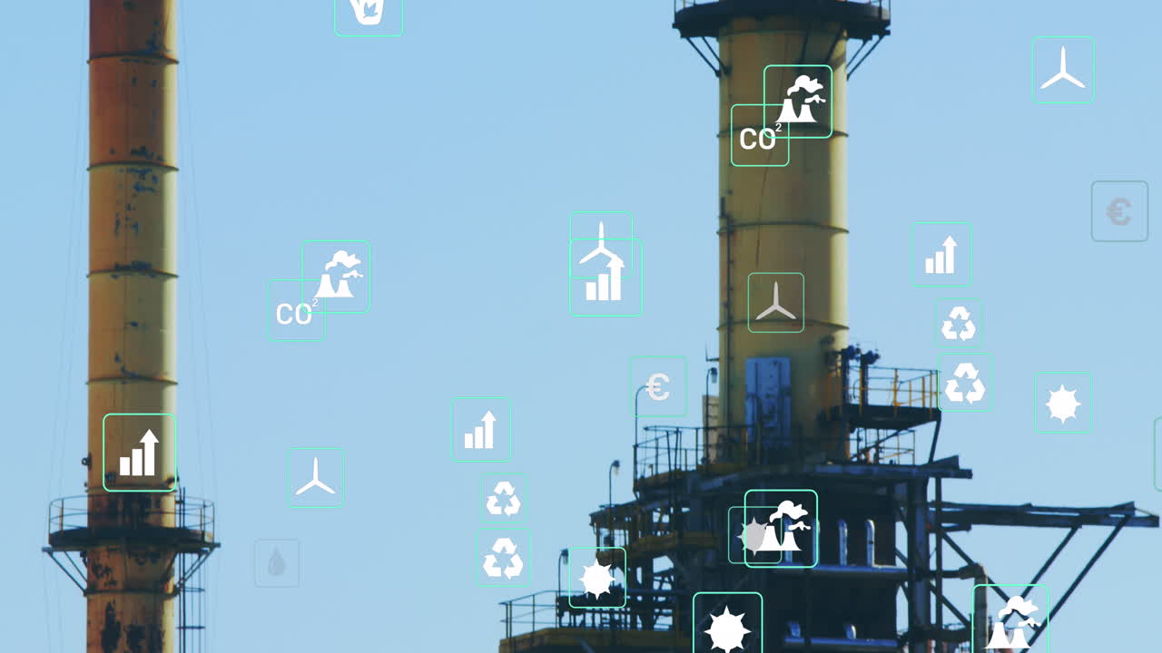 공장 위의 디지털 아이콘의 애니메이션