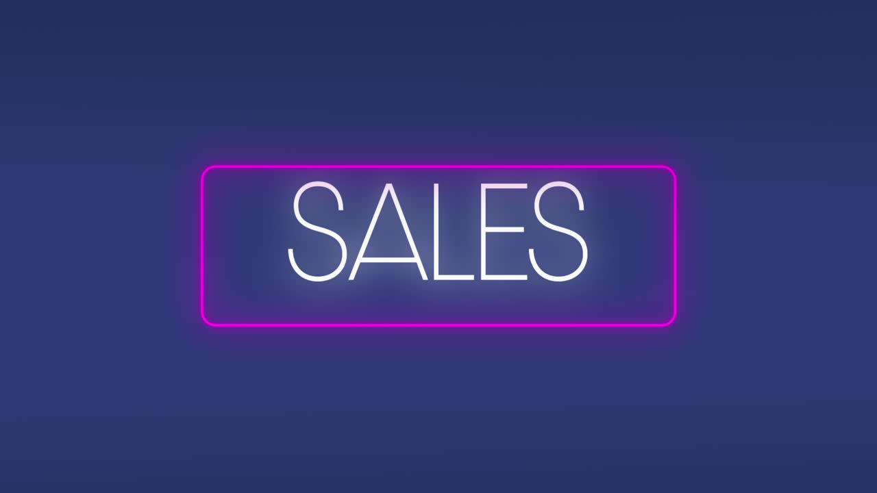 animación del texto de venta en marco de neón sobre fondo azul