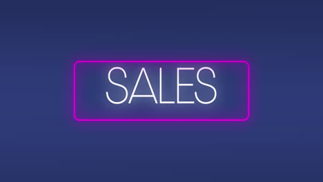 animation of sales text in neon frame over blue background