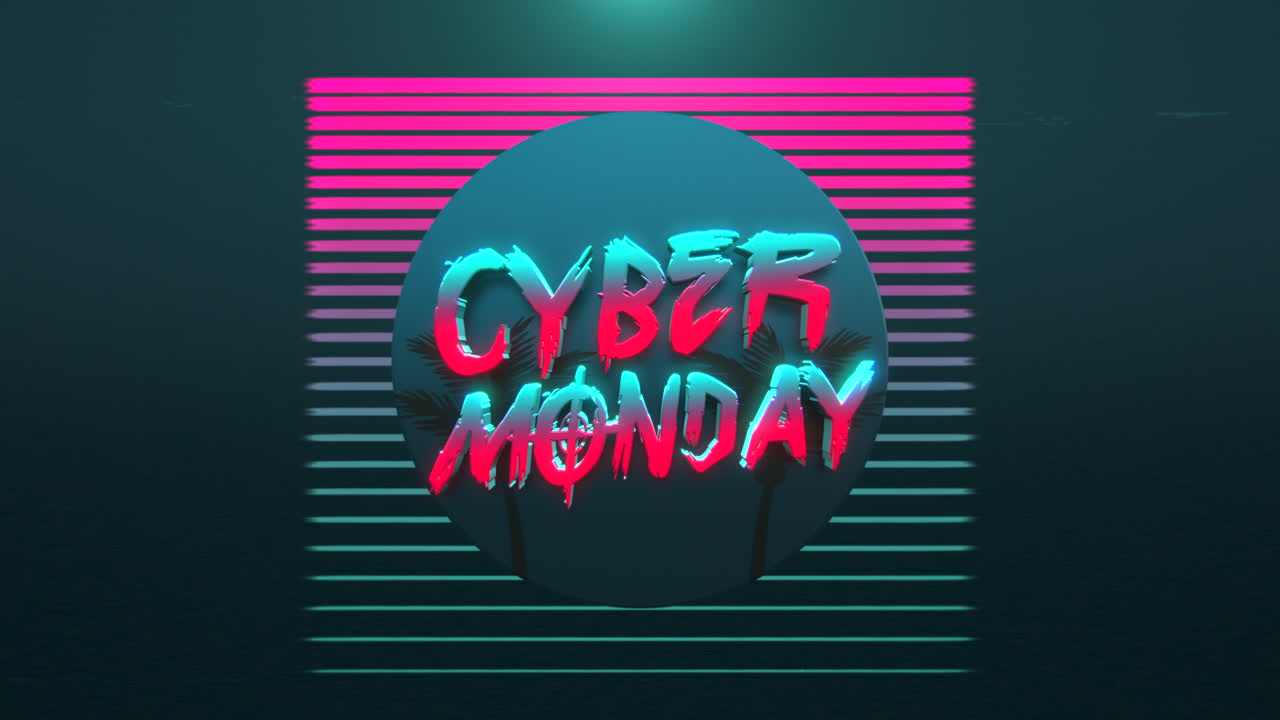 Cyber Monday con alberi tropicali al tramonto