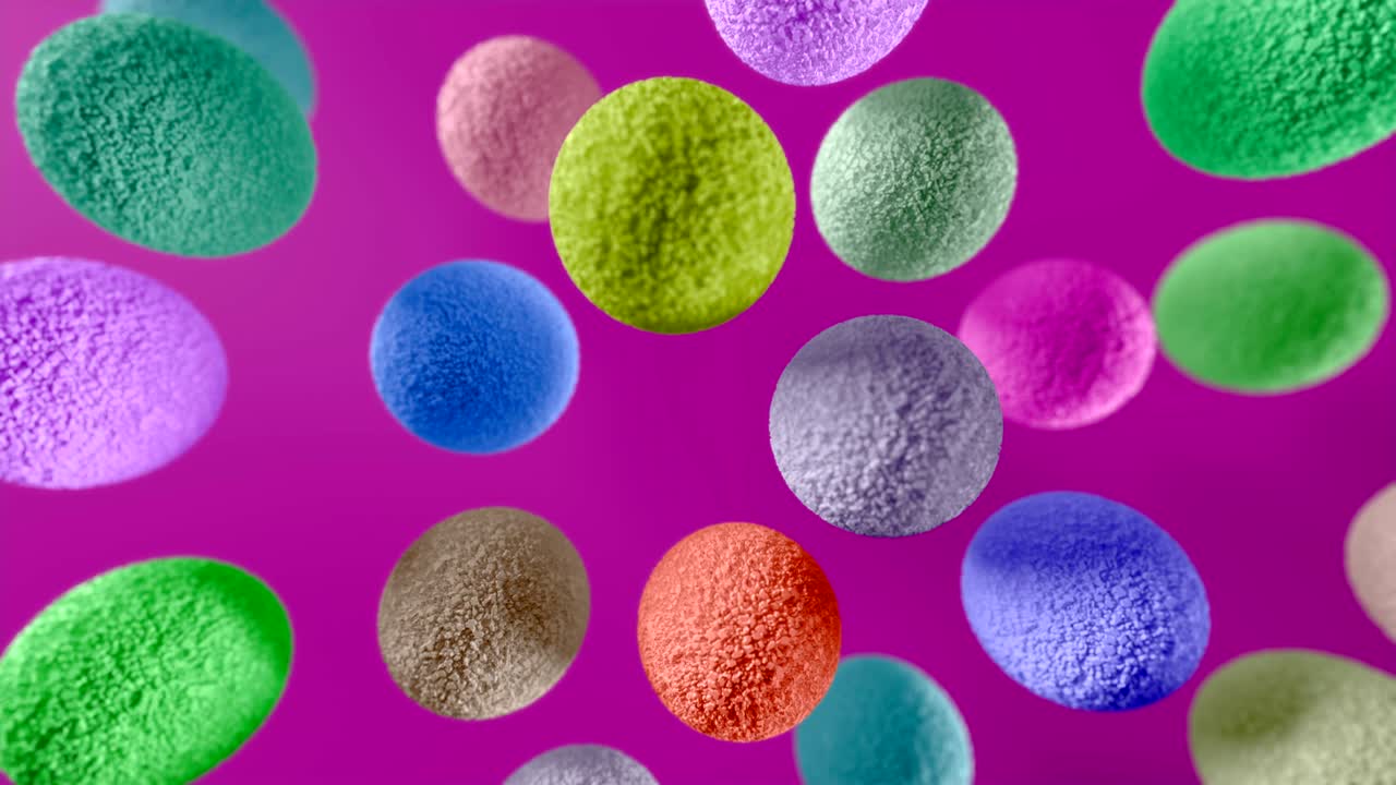 шары с интересной текстурой отскакивают на поверхности.