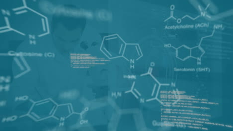 animación del lenguaje informático, científico caucásico examinando una muestra usando el microscopio