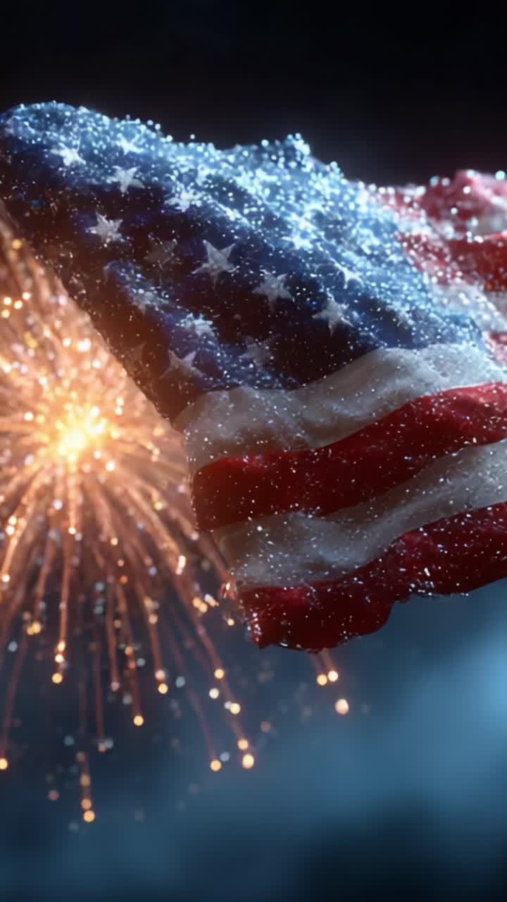 A Stunning Display of Patriotism: An Artistic Representation of an American Flag Illuminated by Vibrant Fireworks, Celebrating Unity and Freedom in a Captivating Visual Experience