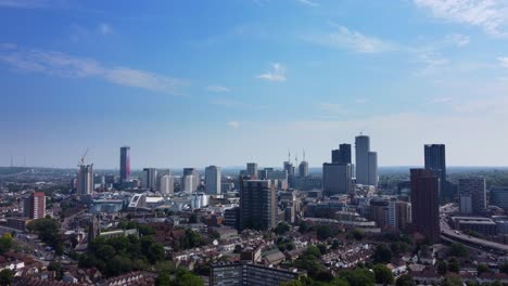 drone shot croydon city in england with space for text or copy on sky