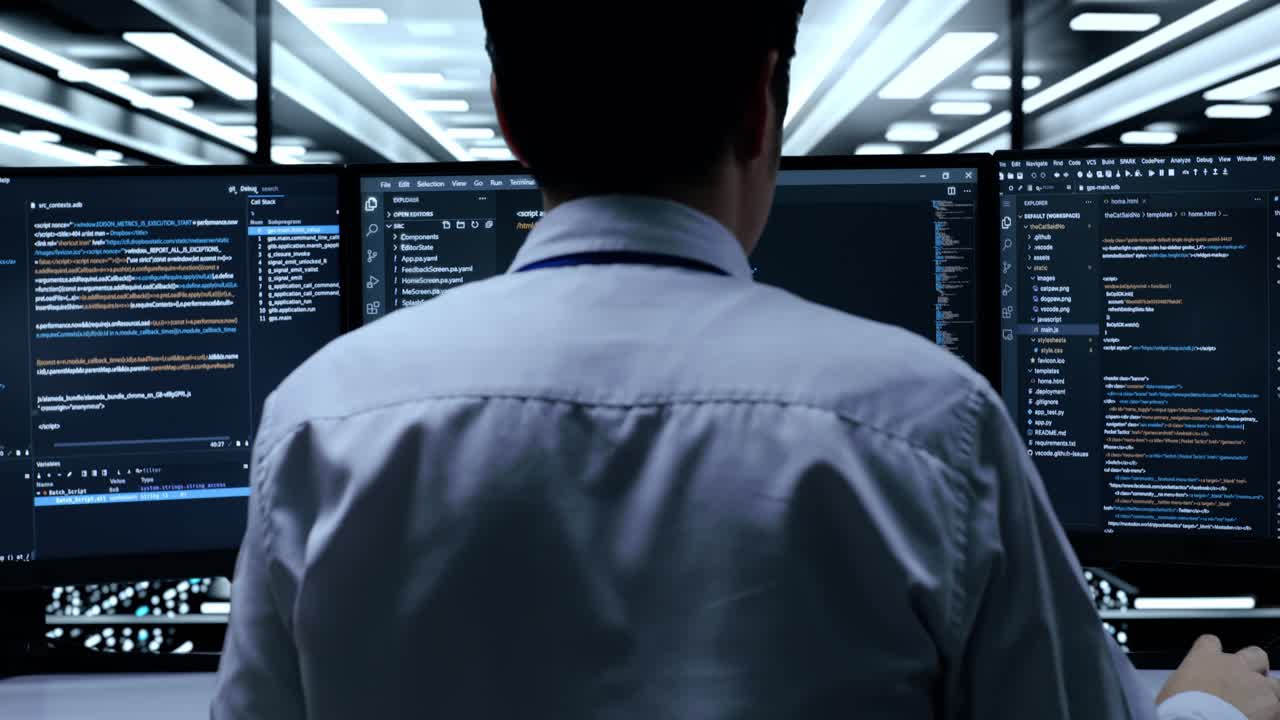 Programmer working in a data center