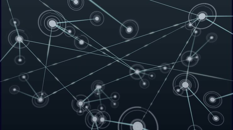 Animazione digitale di rete di connessioni su sfondo nero