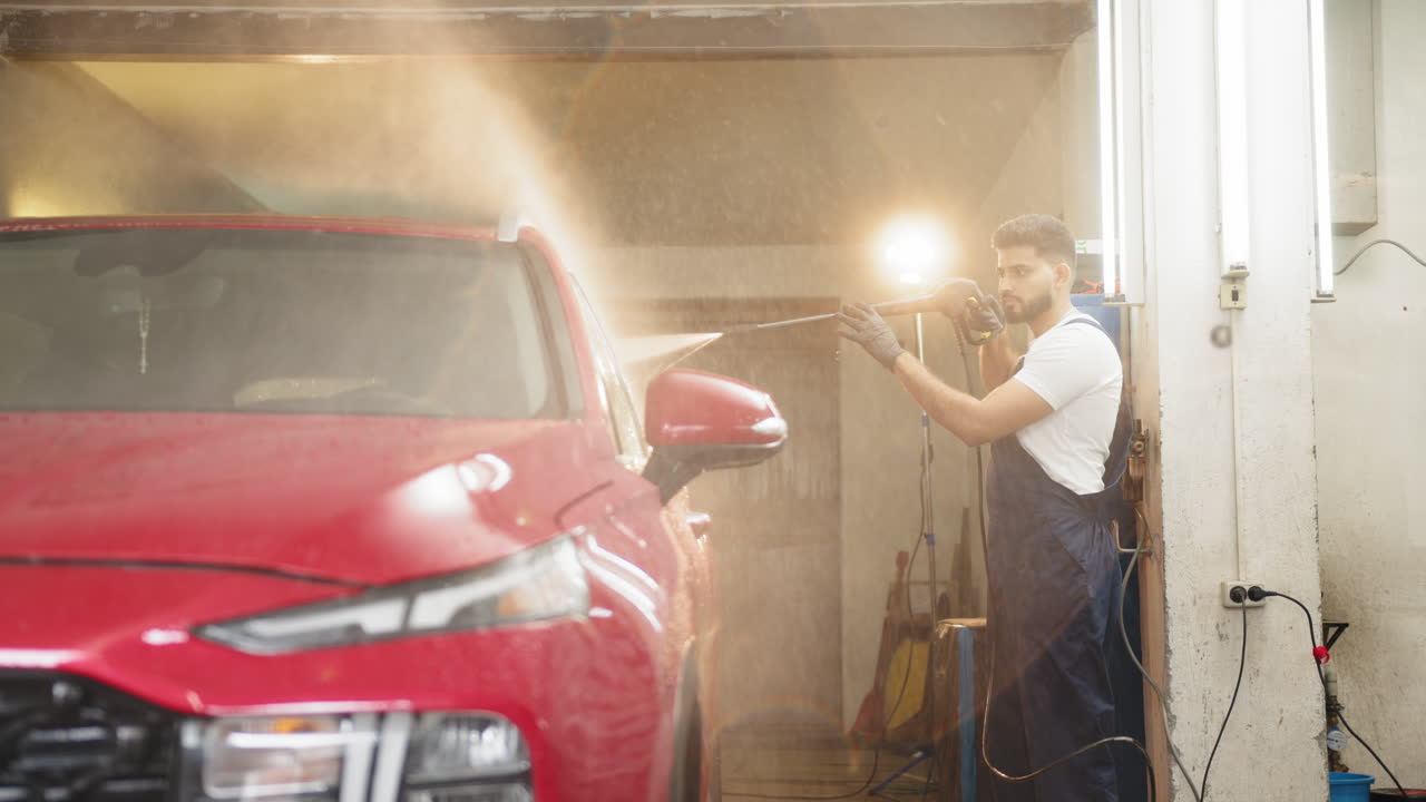 차고에서 자동차 세탁