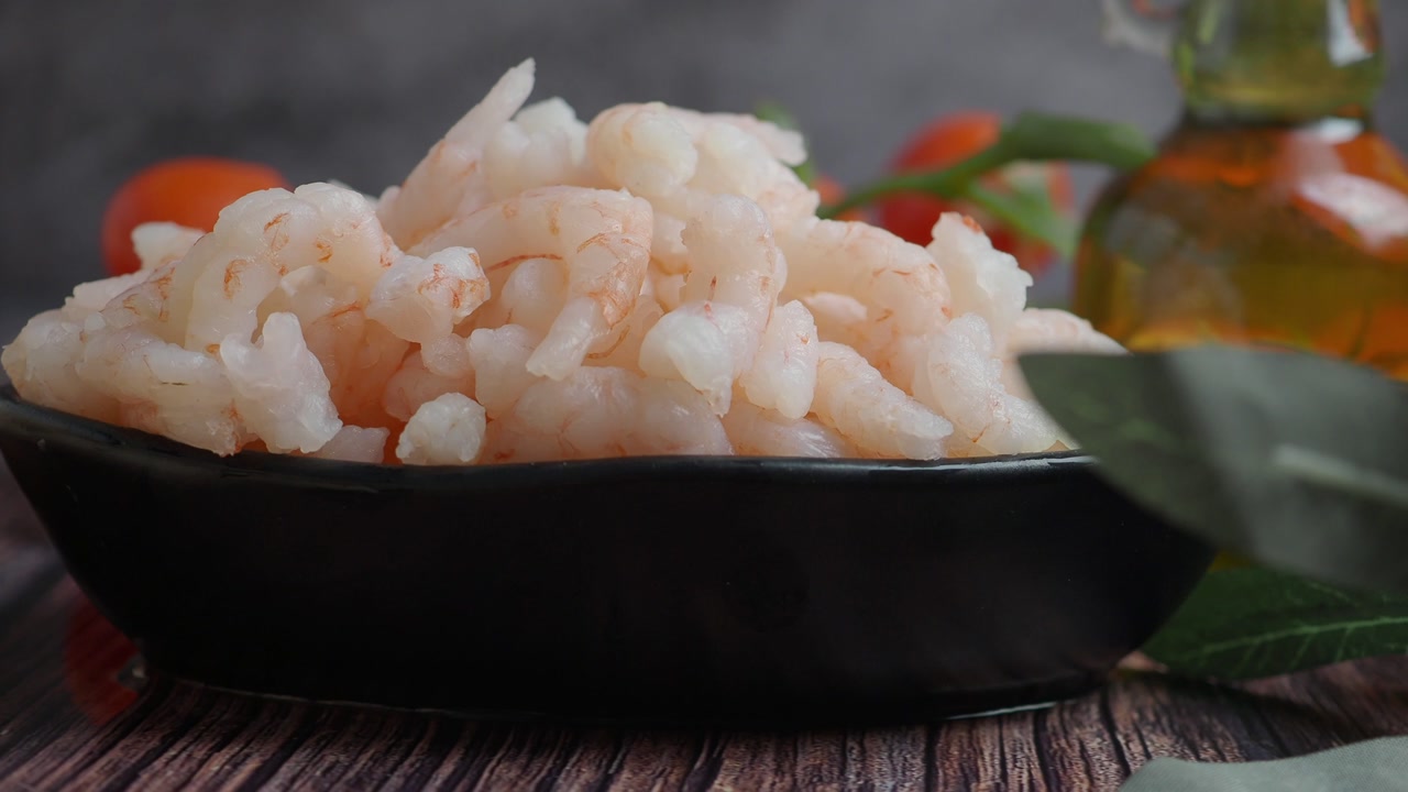 Close-up of Cooked Peeled Shrimp with Fresh Mediterranean Ingredients