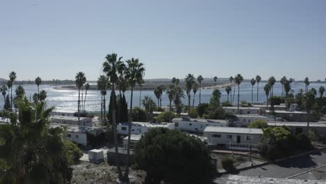 excellent aerial shot of a trailer park strewn with palm trees