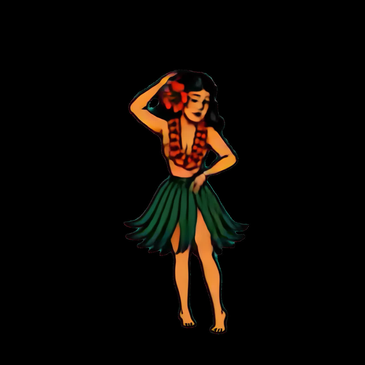 Vintage Hawaiian hula dancer illustration animation isolated asset ...
