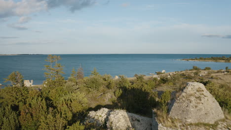 aerial fly-over shot of an old fort ruin