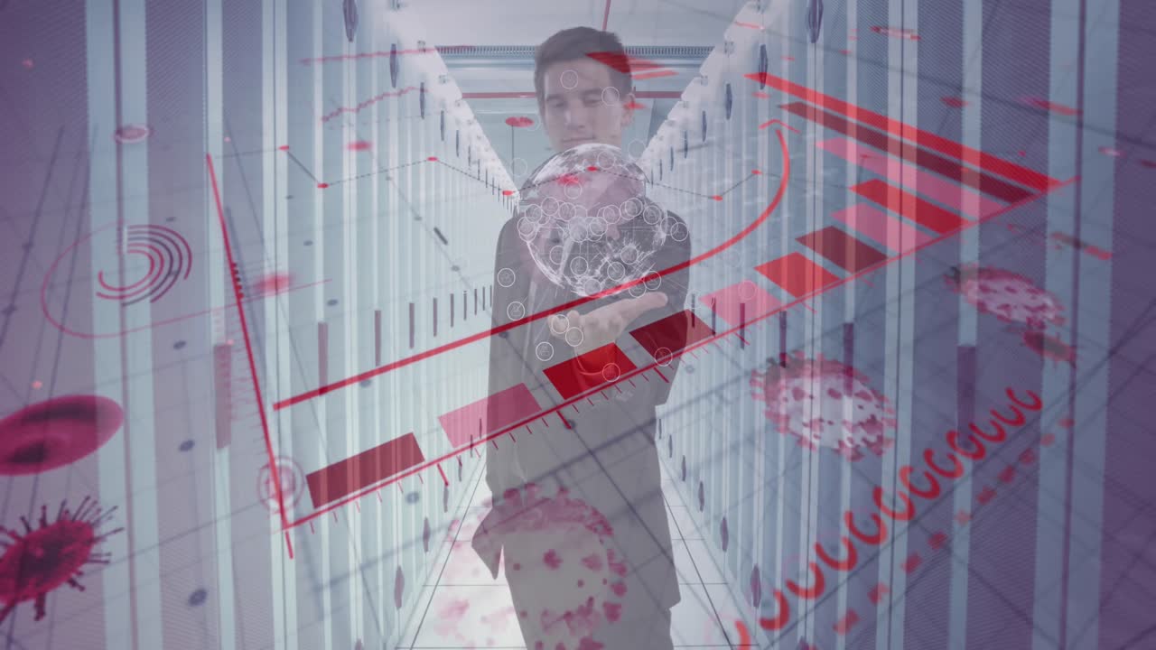 animación del procesamiento de datos en la sala de servidores