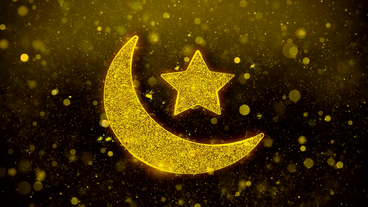 el icono islámico del eid es el brillo dorado de las partículas de brillo.