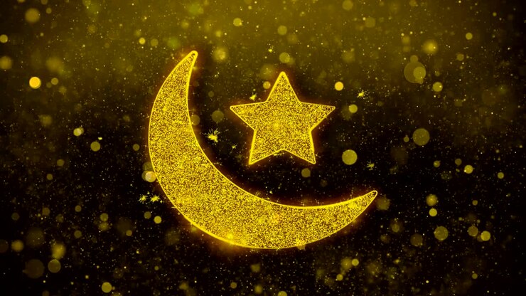 Icona islamica Eid con particelle scintillanti dorate