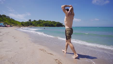 walking on the beach.