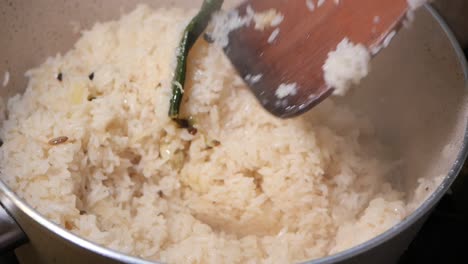 cooking rice in a pot