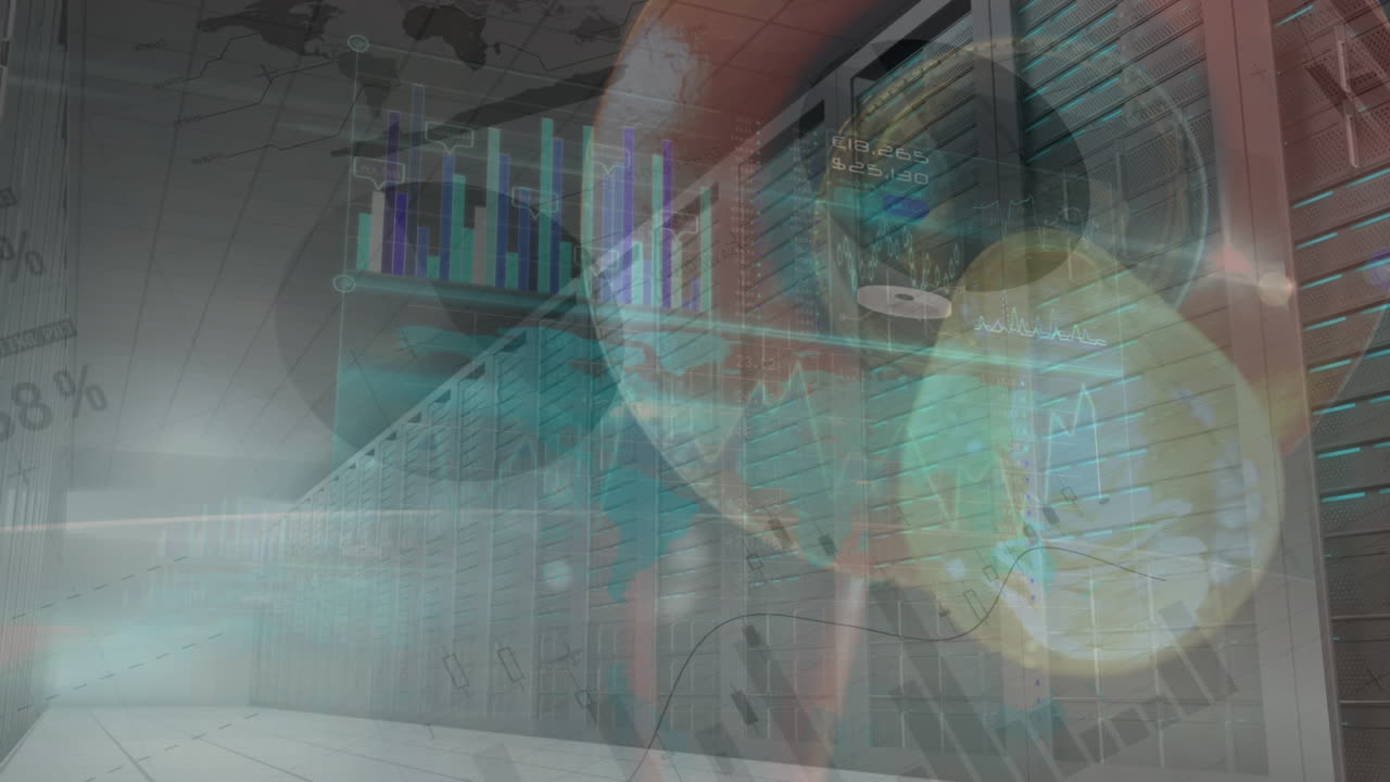 통계 데이터 처리가 전구 전구와 빈 컴퓨터 서버 방에서