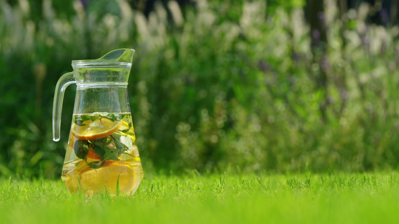 유리 잔에 담긴 상쾌한 여름 음료