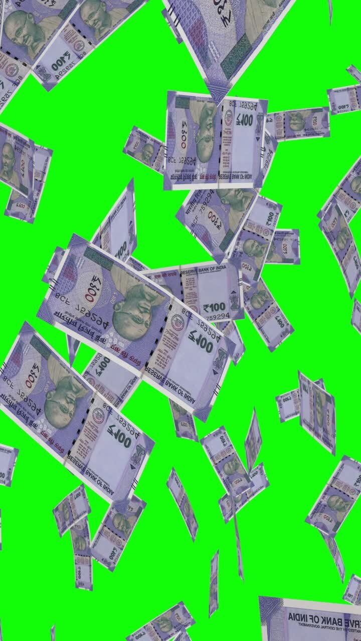 Indian Rupees Falling on Green Screen