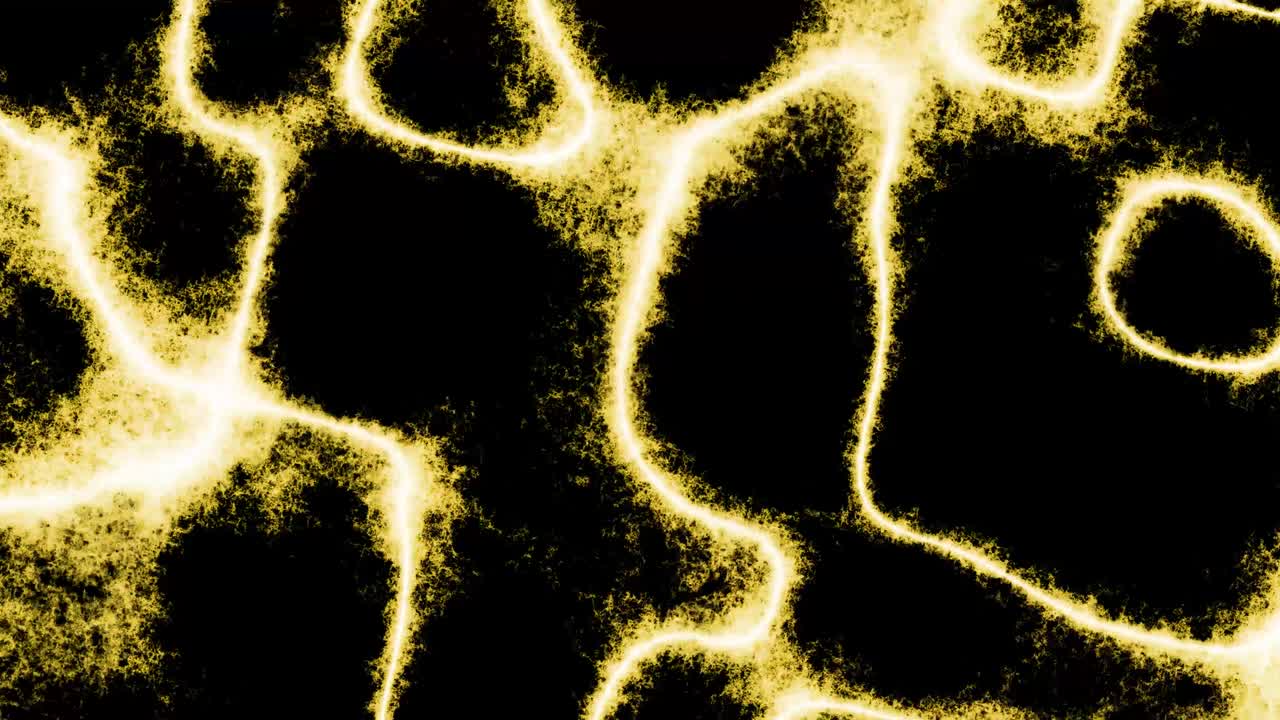 yellow shining intertwining moving strings with changing random shapes