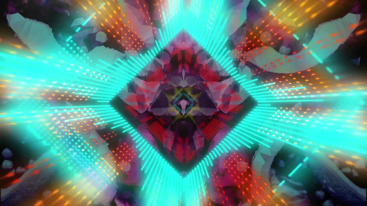 animación de formas de neón que se mueven sobre un fondo negro.